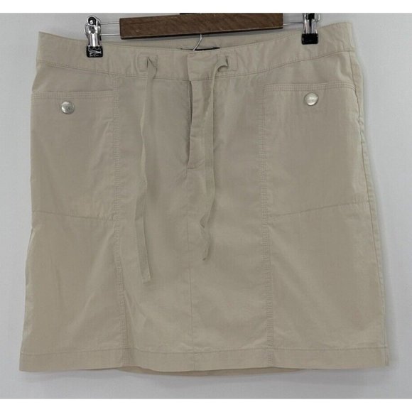 Eddie Bauer Women’s Khaki Snap Button Drawstring Cotton Nylon Skirt Sz 10 Preppy - Picture 1 of 9